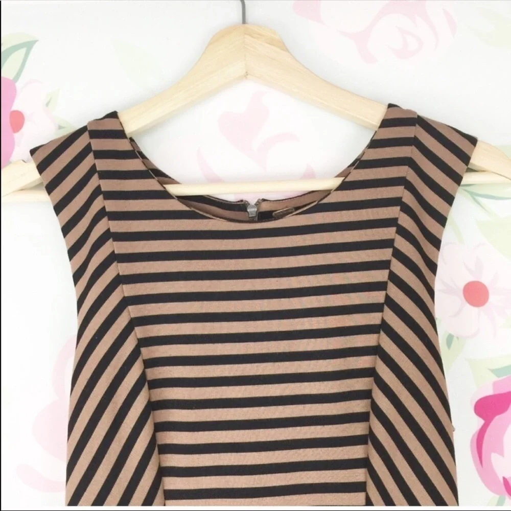 Free People Black Brown Stripe Fit and Flare Mini Dress XS
